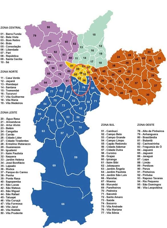 Sao Paulo haritası mahalleleri